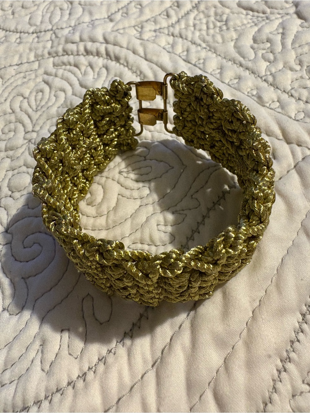 Handcrafted Metallic Gold Crochet Bracelet - Women Jewelry